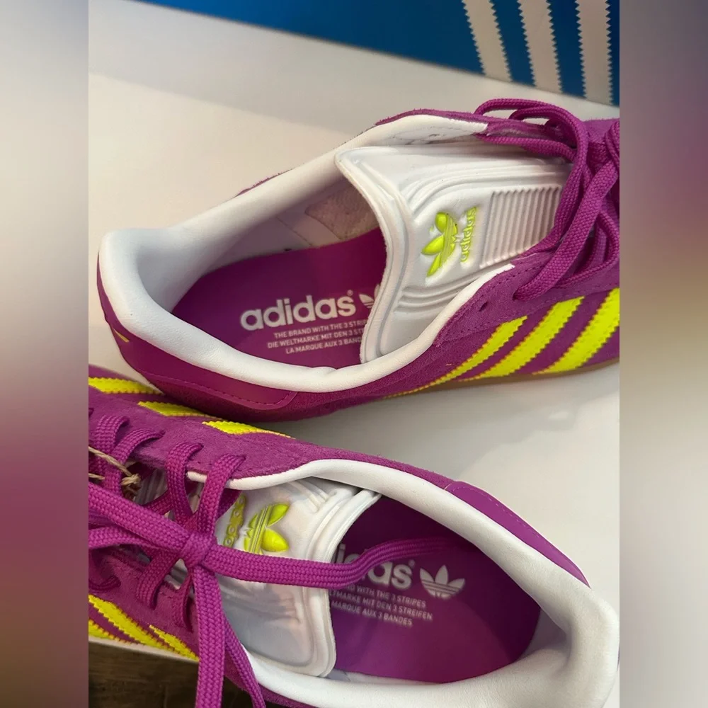 NWT adidas Originals Gazelle sneakers in pink and yellow with gum sole Women’s